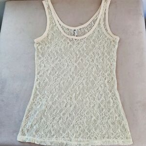 Ransom Ivory Fitted Lace  Sleeveless Tank Top PL ( Regular Small) Party 30031